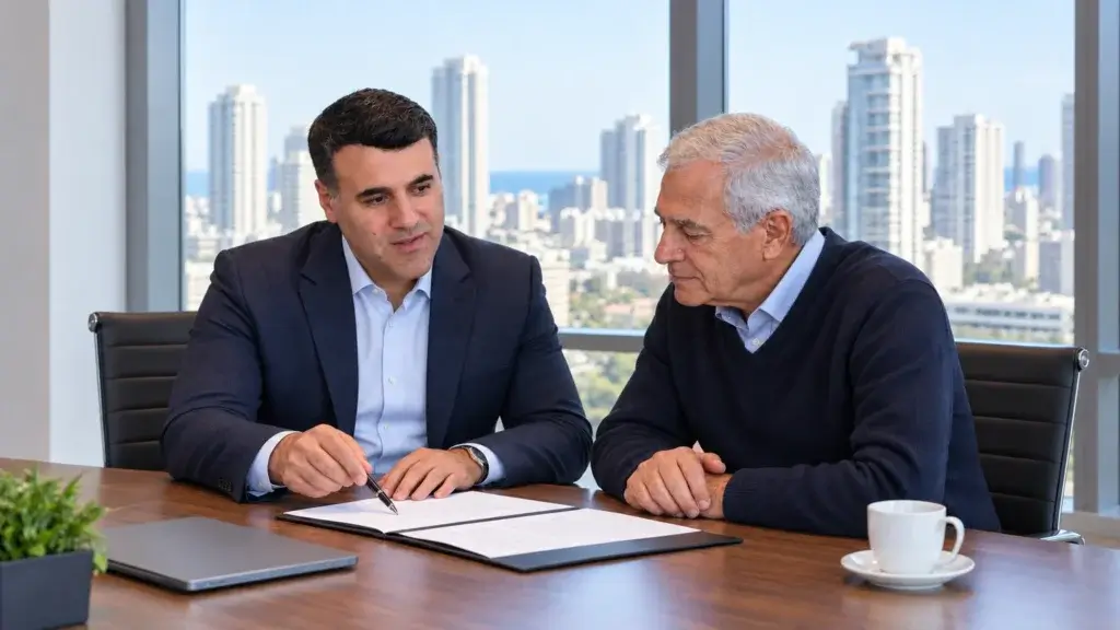 המחשה: עו״ד אסף ארזי־ביטון מסביר לאיש מבוגר על ייפוי כוח מתמשך
