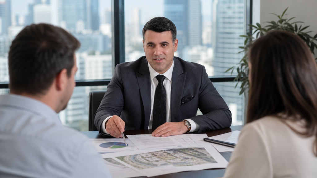 Asaf Arazi-Biton reviewing a real estate co-ownership agreement with property co-owners