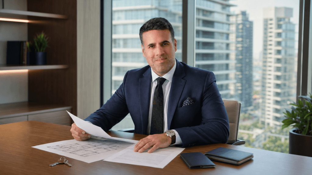 Asaf Arazi-Biton reviewing apartment purchase documents for new immigrants in Israel