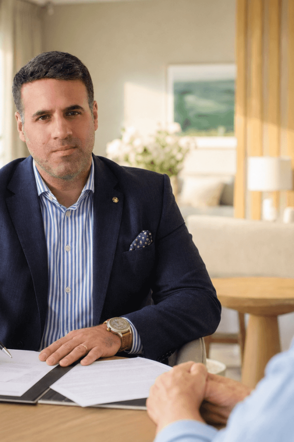Attorney Asaf Arazi-Biton advising a senior client on mortgage financing for protected housing